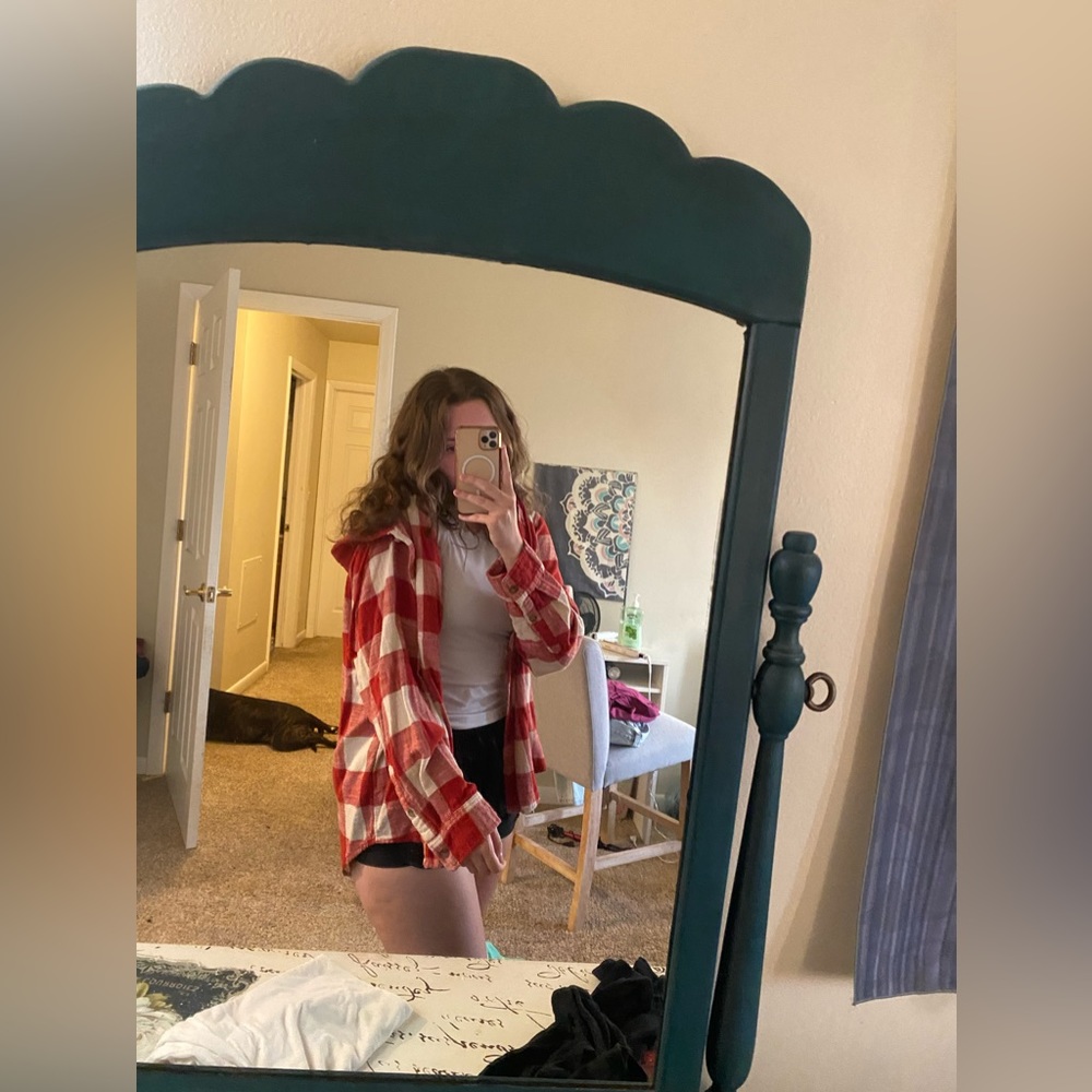 oversized red and white hoodie flannel